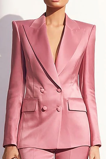 Dusty Rose 2 pièces revers Peak Lavers Costumes d’affaires en satin